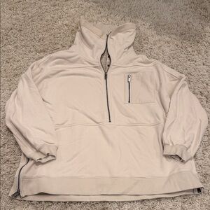 Free People Beige Half-Zip Pullover with double layer